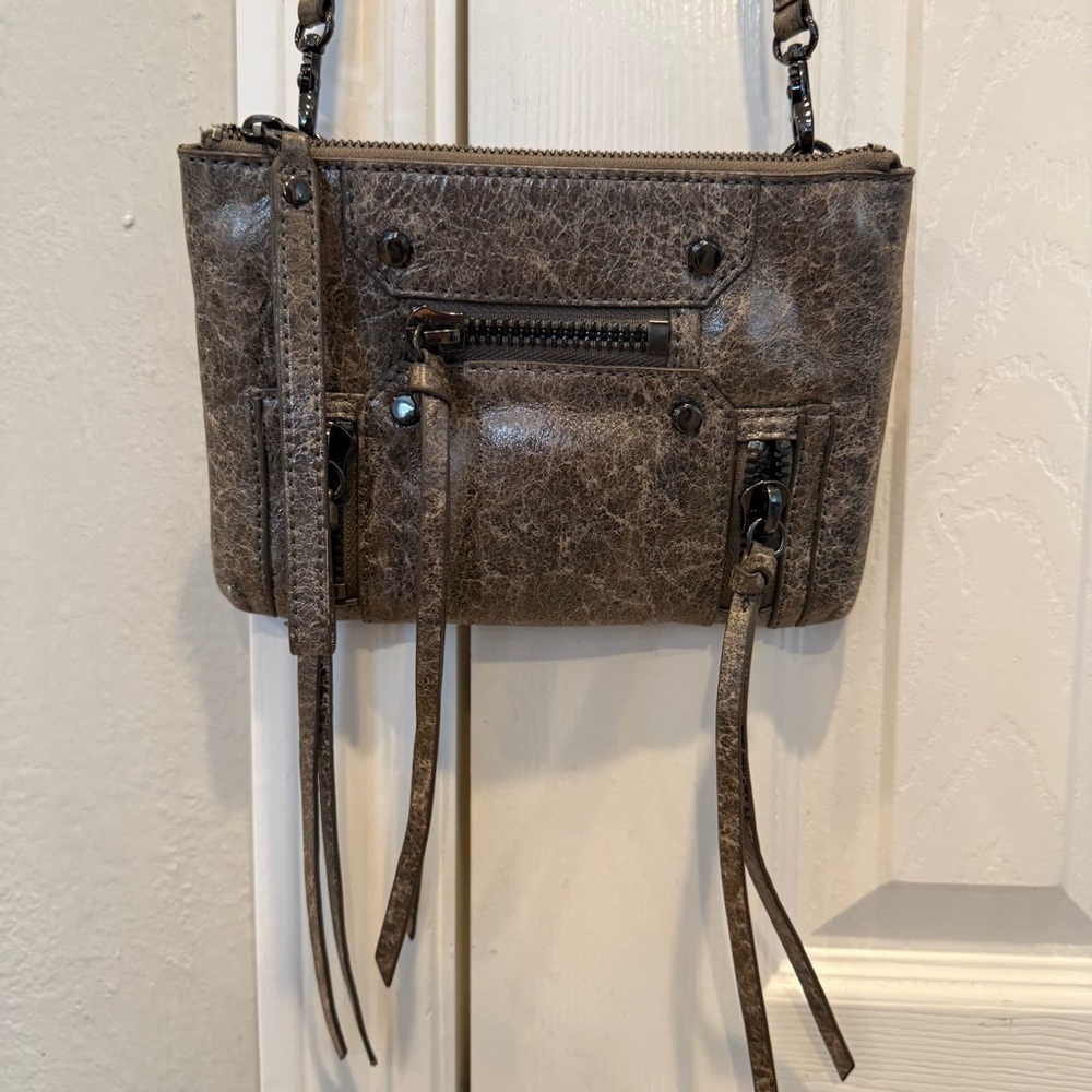 Botkier New York Crossbody Bag Logan Gunmetal Metallic Leather Convertible